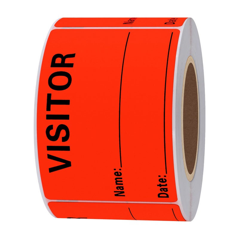 Hybsk Visitor Pass Stickers Fluorescent Red Visitor Name Identification Labels 2 x 3 inch Stickers 300 Labels Per Roll Fluorescent Red - Image 2